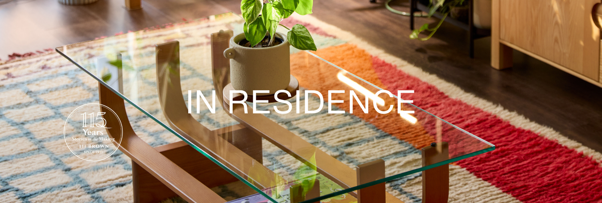 TH Brown Aquarius Coffee Table in Marina’s plant-filled Patterson Lakes home, House Eight of TH Brown in Residence, styled with glass, timber and collected interiors.