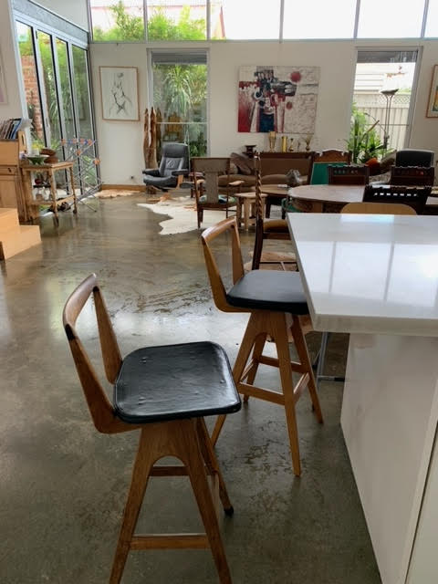 TH Brown Danish Bar Stool in a customer home, iconic Australian mid-century modern furniture handcrafted in Adelaide