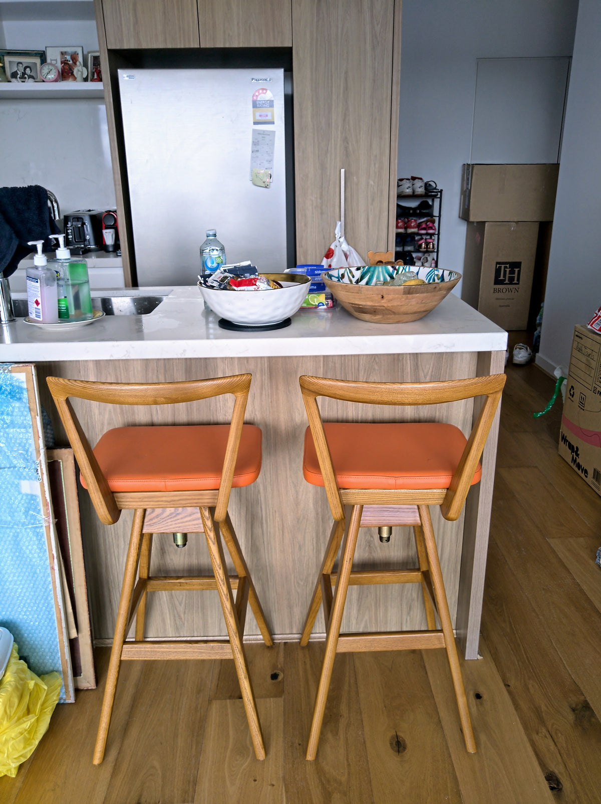 TH Brown Danish Bar Stool in a customer home, iconic Australian mid-century modern furniture handcrafted in Adelaide