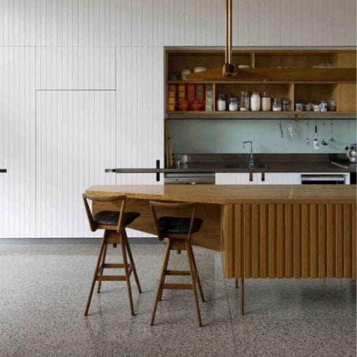 TH Brown Danish Bar Stool in a contemporary interior, iconic Australian mid-century modern furniture handcrafted in Adelaide