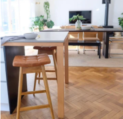 TH Brown Martelle Bar Stool in a customer home, iconic Australian mid-century modern furniture handcrafted in Adelaide