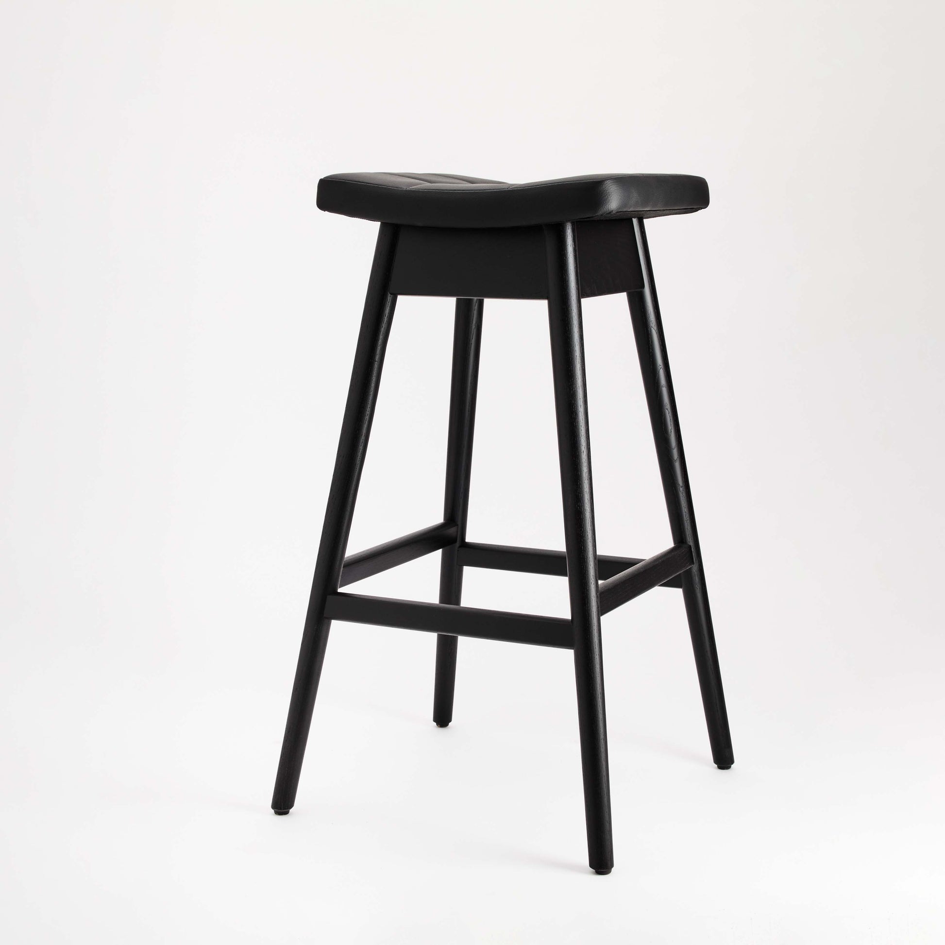 TH Brown Martelle Bar Stool in Black with Matt Black frame, creating a sleek monochrome statement for sophisticated modern Australian living.