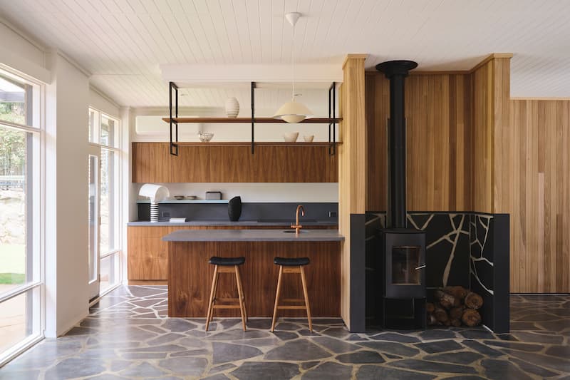 TH Brown Martelle Bar Stool in Teak with black upholstery, iconic Australian mid-century modern furniture handcrafted in Adelaide