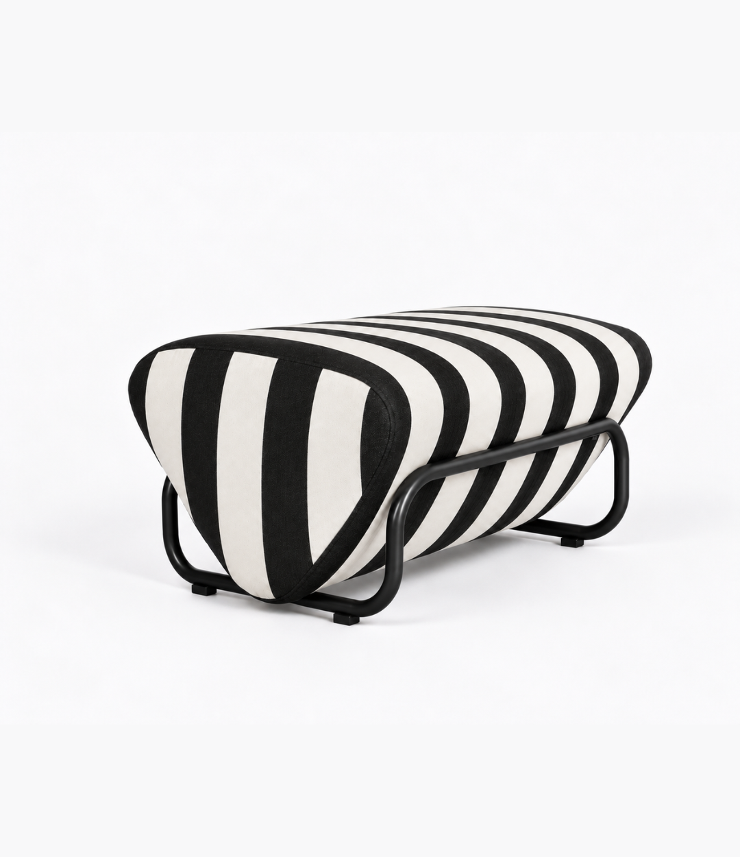 TH Brown Outdoor Trend Footstool in Sunbrella Cabana Classic Black frame, a statement outdoor piece for relaxed lounging and modern Australian living.