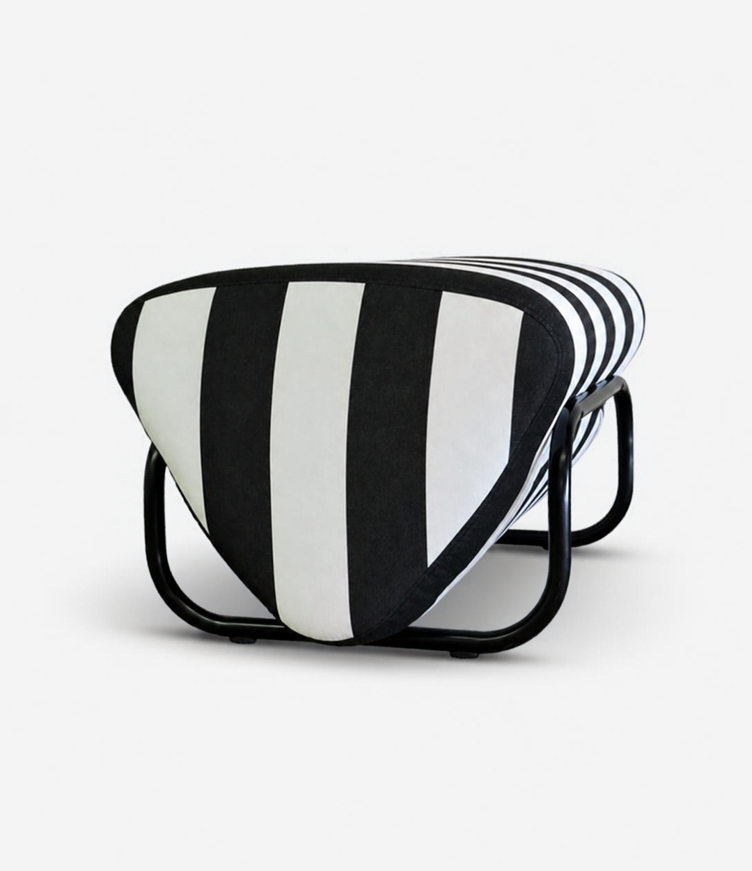 TH Brown Outdoor Trend Footstool in Sunbrella Cabana Classic Black frame, a statement outdoor piece for relaxed lounging and modern Australian living.