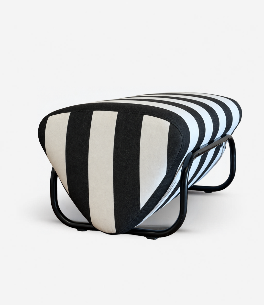TH Brown Outdoor Trend Footstool in Sunbrella Cabana Classic Black frame, a statement outdoor piece for relaxed lounging and modern Australian living.
