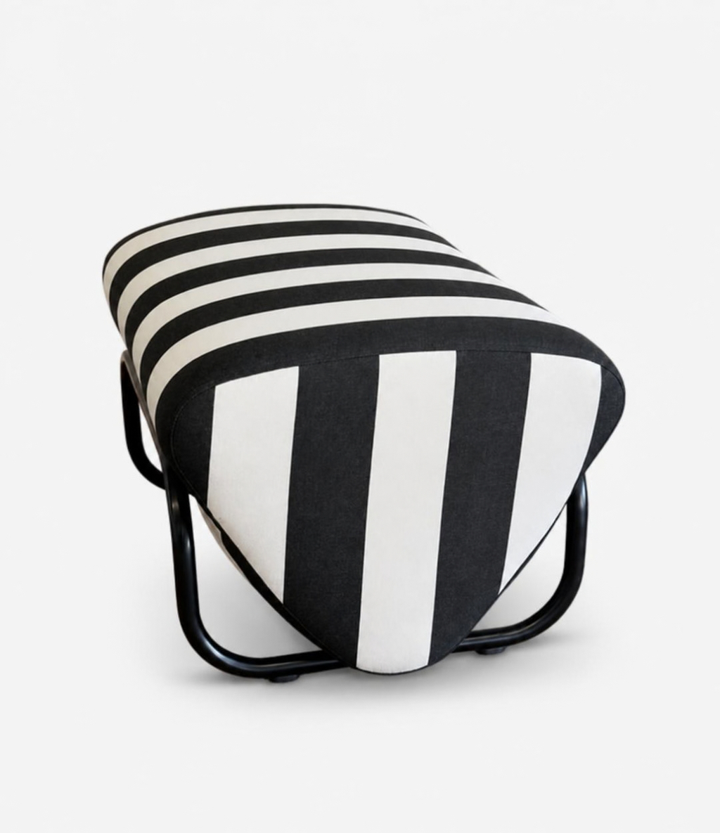 TH Brown Outdoor Trend Footstool in Sunbrella Cabana Classic black frame, a statement outdoor piece for relaxed lounging and modern Australian living.