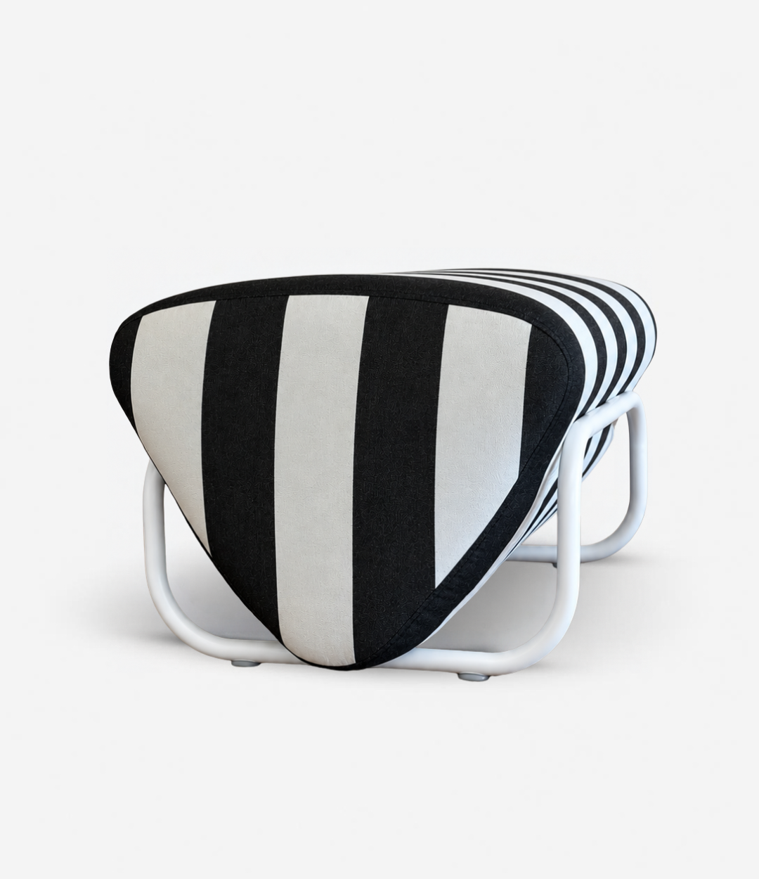 TH Brown Outdoor Trend Footstool in Sunbrella Cabana Classic White frame, a statement outdoor piece for relaxed lounging and modern Australian living.