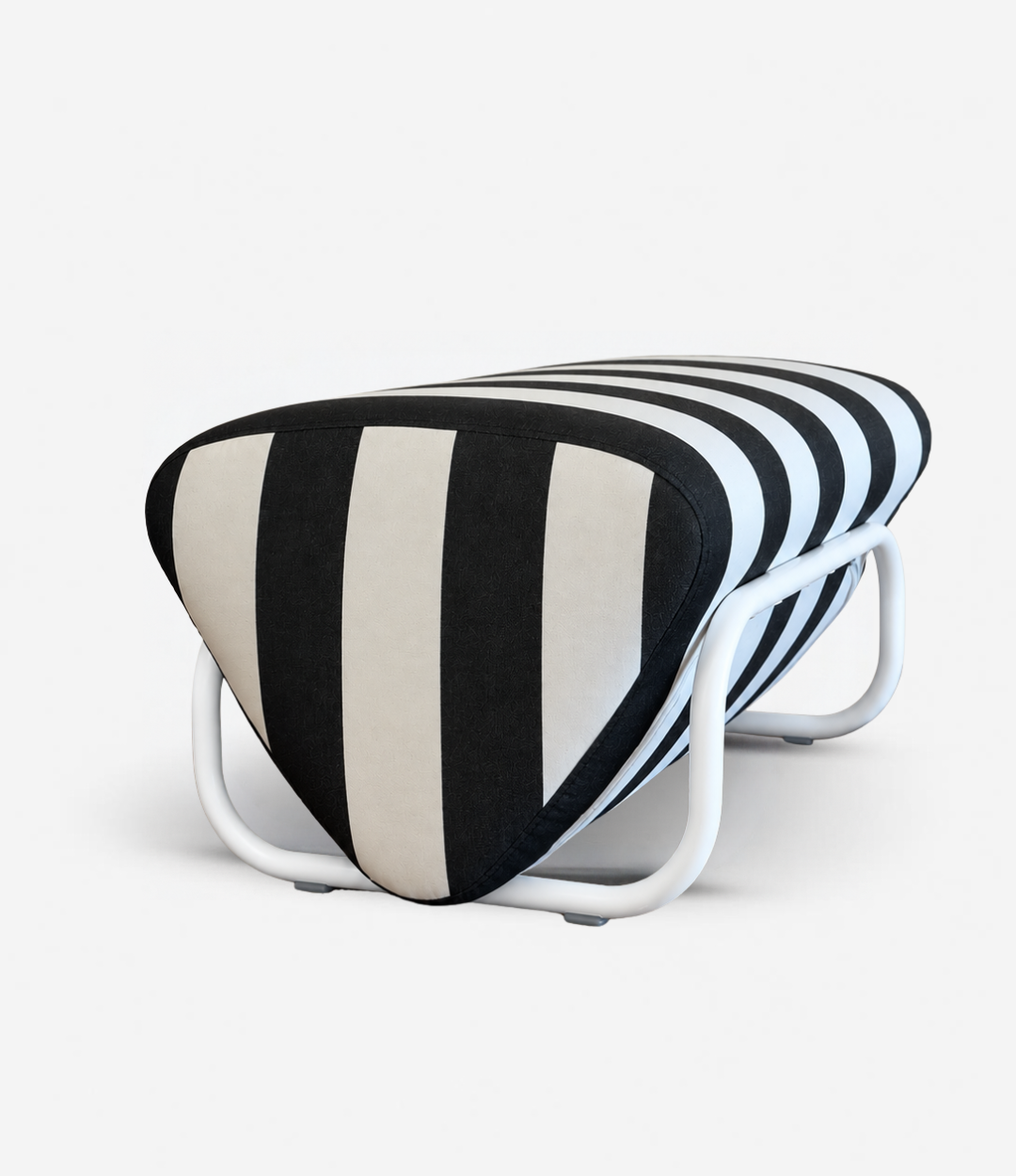 TH Brown Outdoor Trend Footstool in Sunbrella Cabana Classic White frame, a statement outdoor piece for relaxed lounging and modern Australian living.