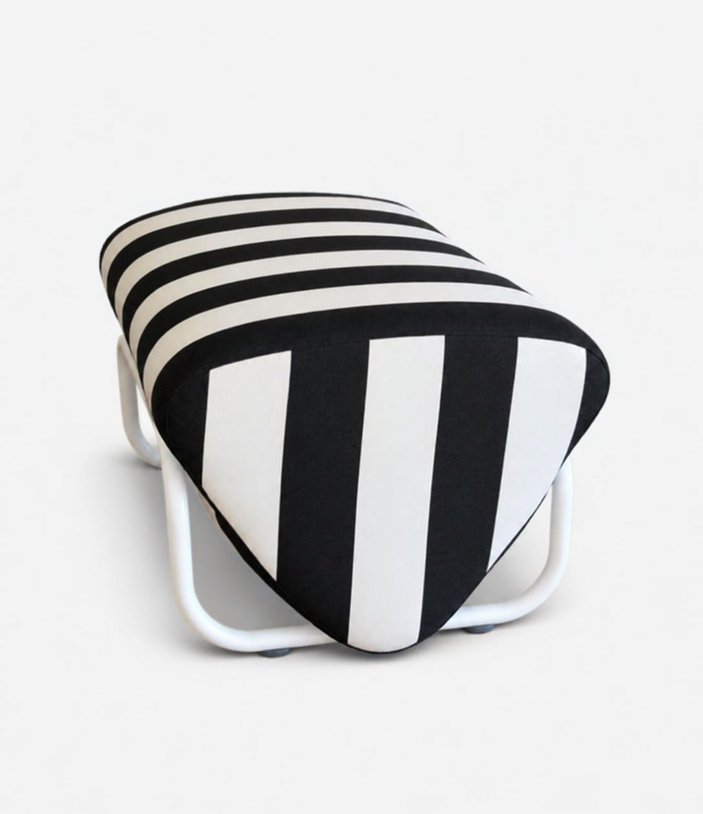 TH Brown Outdoor Trend Footstool in Sunbrella Cabana Classic White frame, a statement outdoor piece for relaxed lounging and modern Australian living.