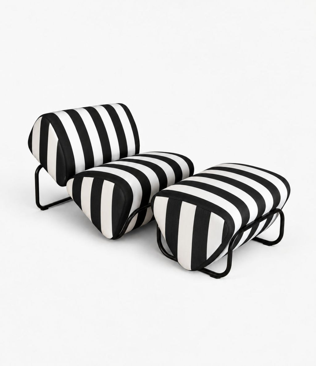 TH Brown Outdoor Trend Module Lounge and Footstool in Sunbrella Cabana Classic, a statement outdoor piece for relaxed lounging and modern Australian living.