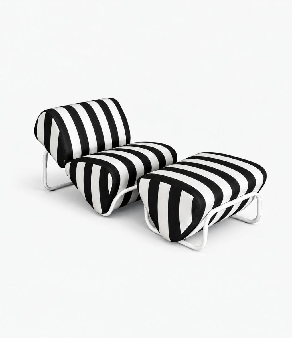 TH Brown Outdoor Trend Module Lounge and Footstool in Sunbrella Cabana Classic, a statement outdoor piece for relaxed lounging and modern Australian living.