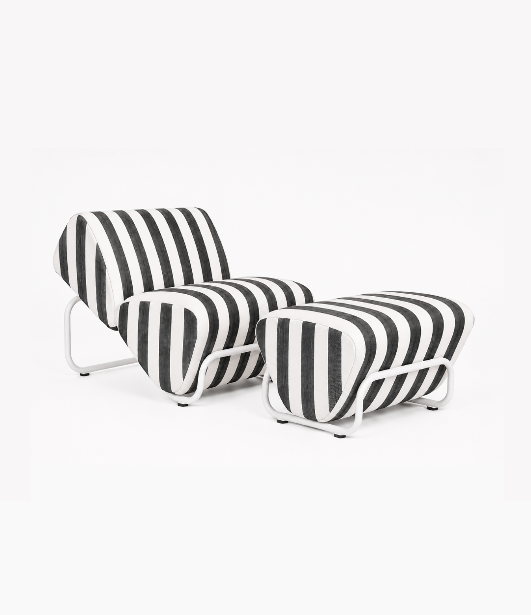 TH Brown Outdoor Trend Module Lounge and Footstool in Sunbrella Cabana Classic white frame, a statement outdoor piece for relaxed lounging and modern Australian living.