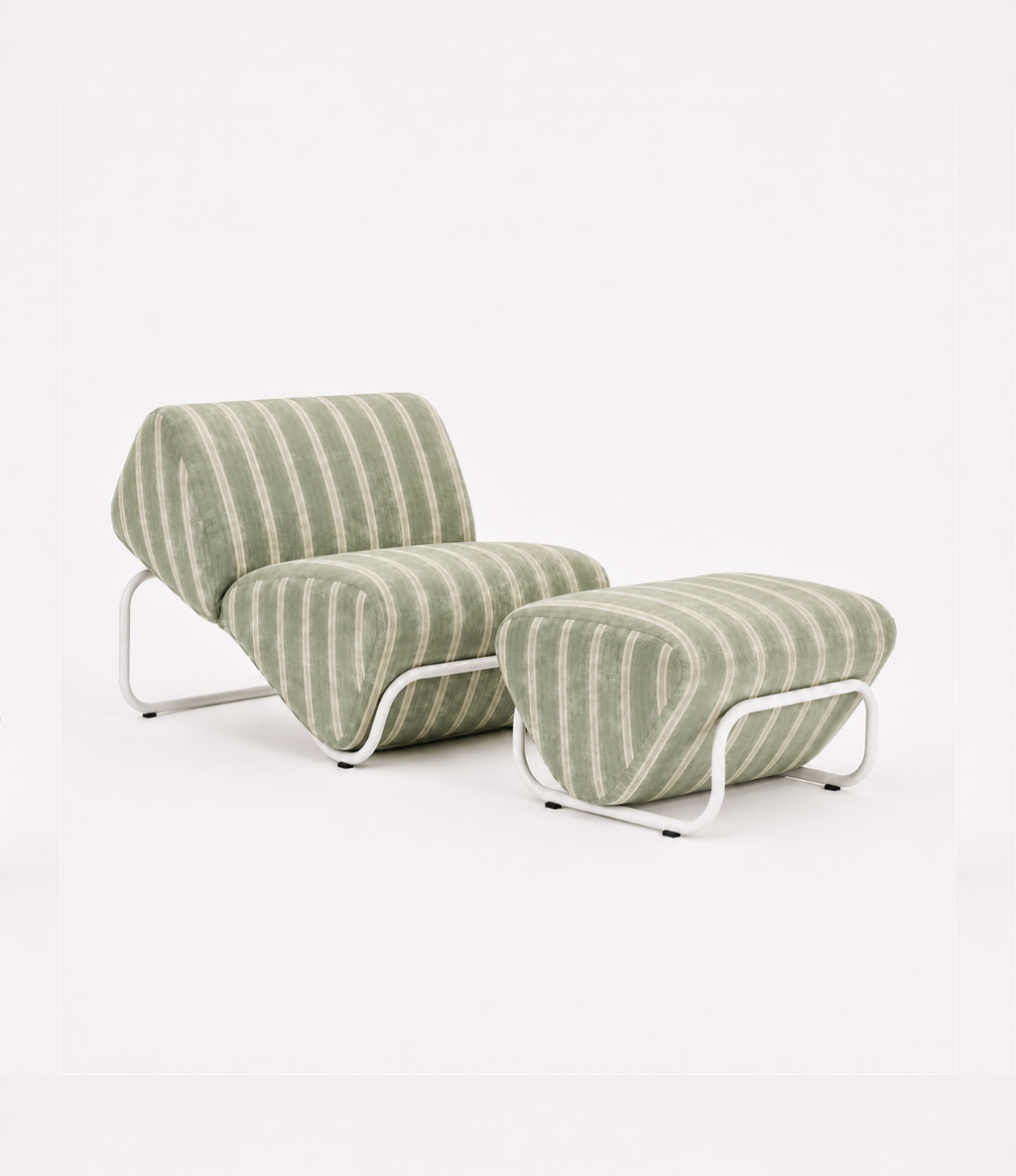 TH Brown Outdoor Trend Module Lounge and Footstool in Unwind Rainwashed, a sculptural statement piece designed for relaxed lounging and contemporary Australian outdoor living.
