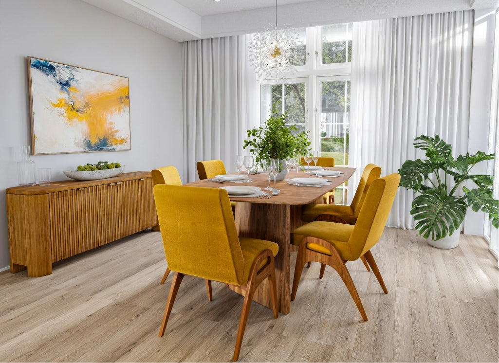 TH Brown Rex Dining Chairs in a contemporary dining setting, iconic Australian mid-century modern furniture handcrafted in Adelaide