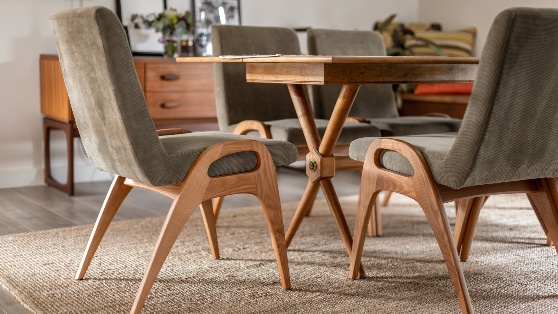 TH Brown Rex Dining Chairs in a contemporary dining room, iconic Australian mid-century modern furniture handcrafted in Adelaide
