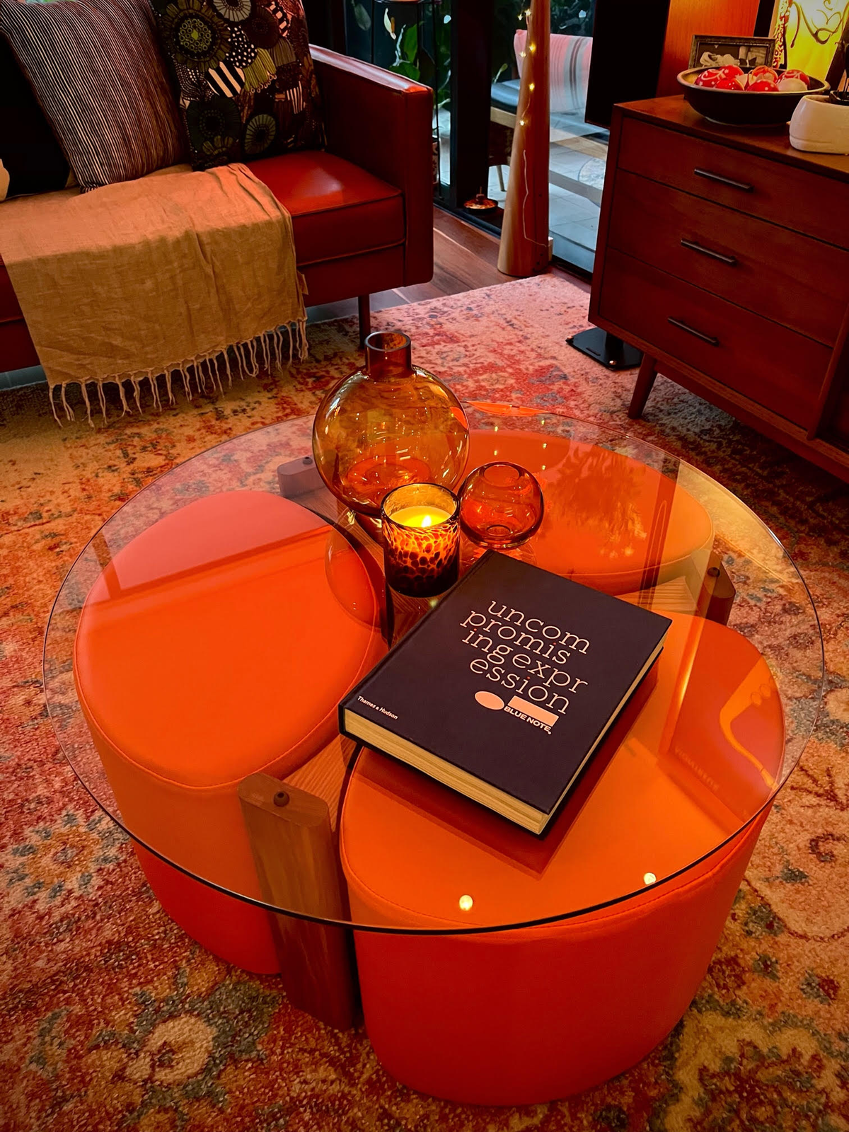 TH Brown Rondo Coffee Table in a customer home, iconic Australian mid-century modern furniture handcrafted in Adelaide