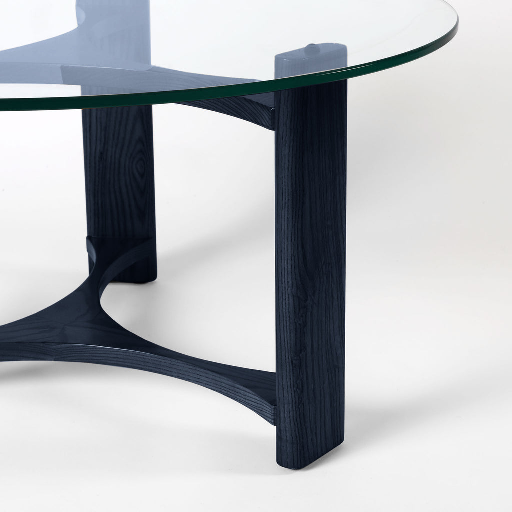 TH Brown Rondo Coffee Table in Matt Black, showcasing its bold tabletop and sculptural mid-century form for sophisticated modern Australian living.