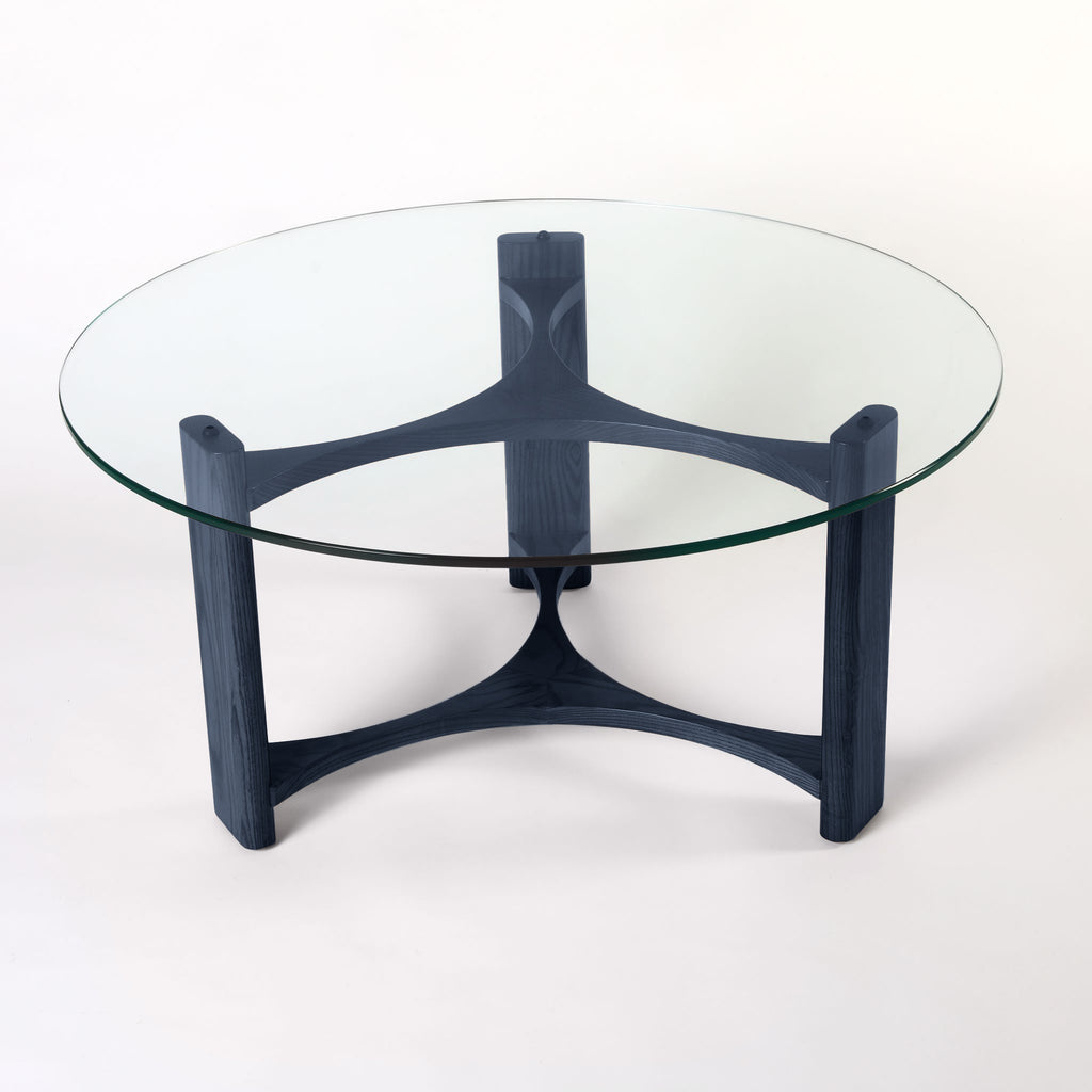 TH Brown Rondo Coffee Table in Matt Black, showcasing its bold tabletop and sculptural mid-century form for sophisticated modern Australian living.