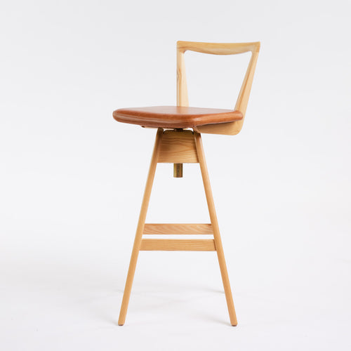 TH Brown Danish Bar Stool in Clear Ash with Oak Brown upholstery, handcrafted Australian furniture made in Adelaide