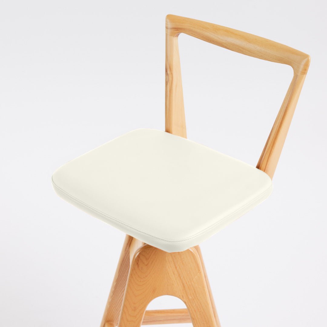 TH Brown Danish Bar Stool in Clear Ash with Arctic White upholstery, handcrafted Australian furniture made in Adelaide