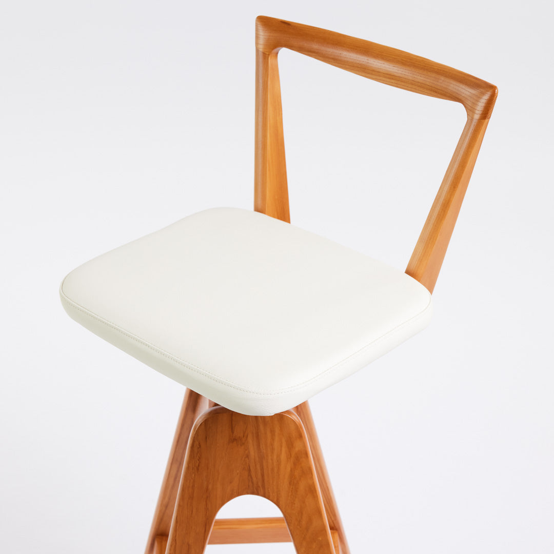 TH Brown Danish Bar Stool in Light Ash with Arctic White upholstery, handcrafted Australian furniture made in Adelaide