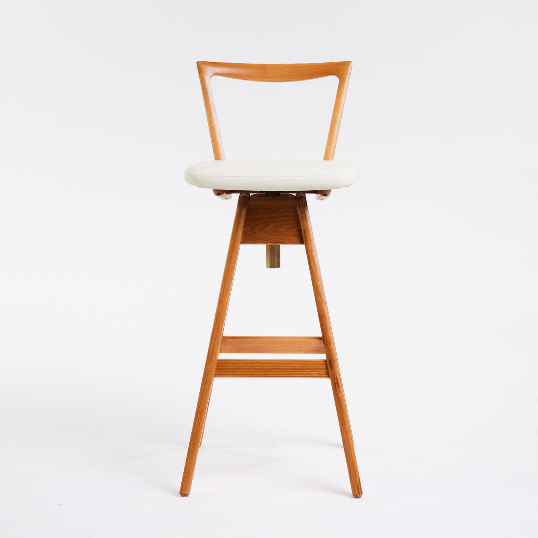 TH Brown Danish Bar Stool in Light Ash with Arctic White upholstery, handcrafted Australian furniture made in Adelaide
