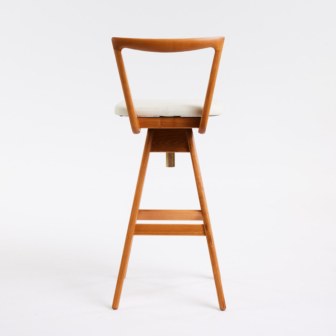 TH Brown Danish Bar Stool in Light Ash with Calypso Orange upholstery, handcrafted Australian furniture made in Adelaide
