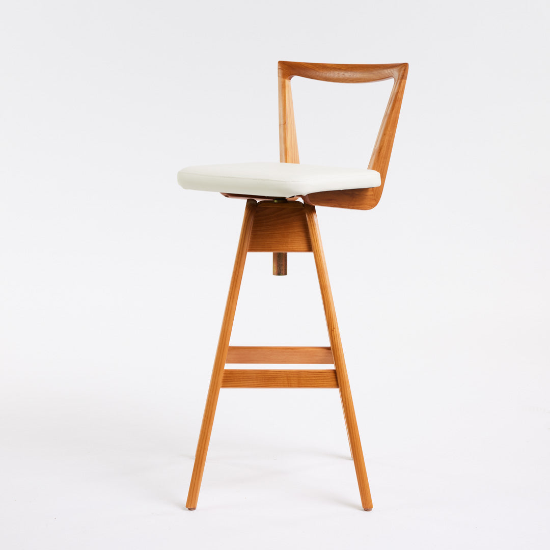 TH Brown Danish Bar Stool in Teak with Arctic White upholstery, handcrafted furniture made in Adelaide, Australia