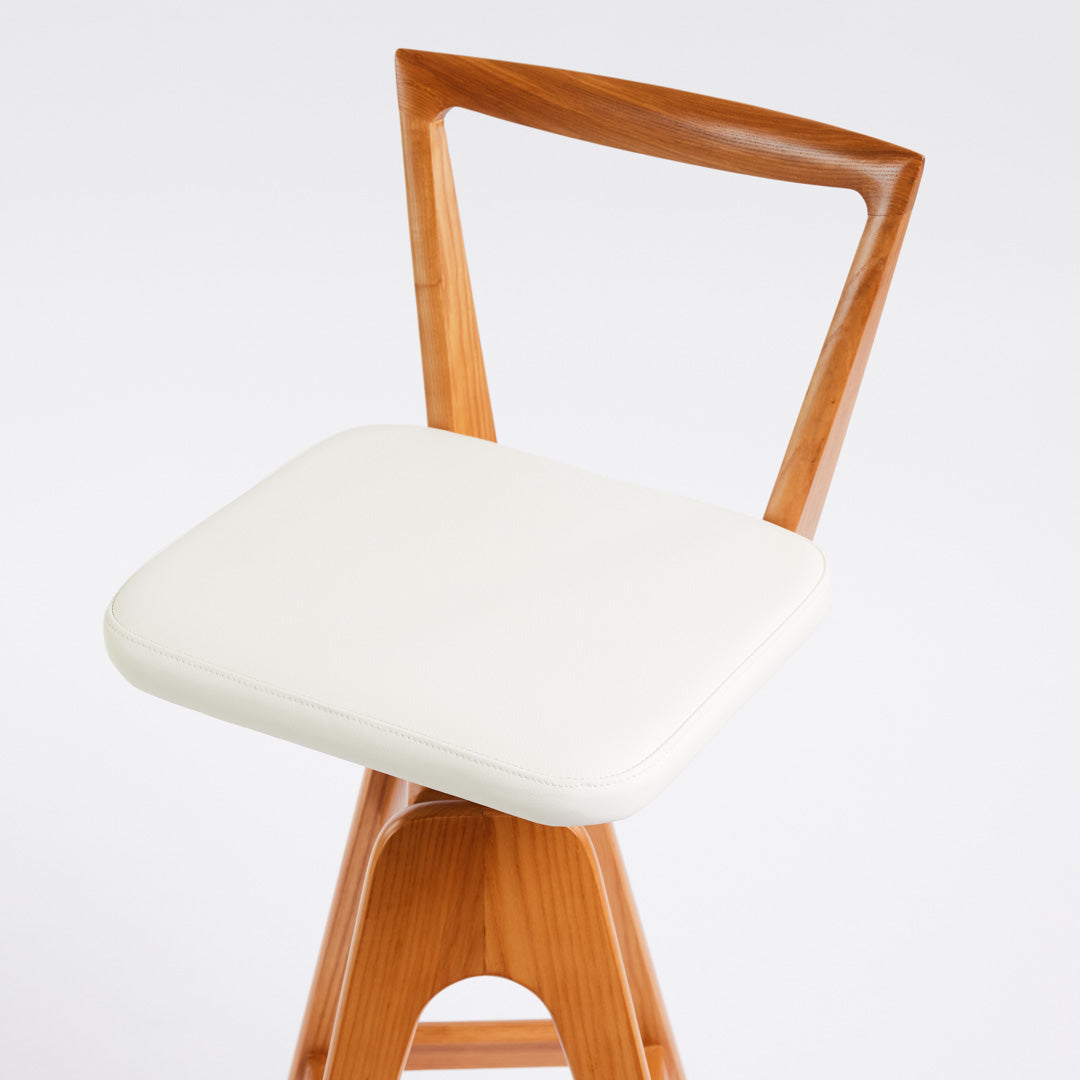 TH Brown Danish Bar Stool in Teak with Arctic White upholstery, handcrafted furniture made in Adelaide, Australia