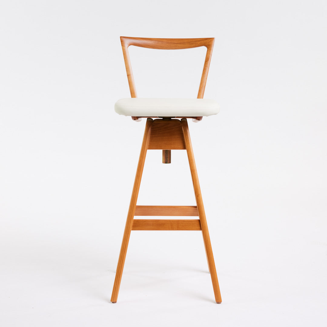 TH Brown Danish Bar Stool in Teak with Arctic White upholstery, handcrafted furniture made in Adelaide, Australia