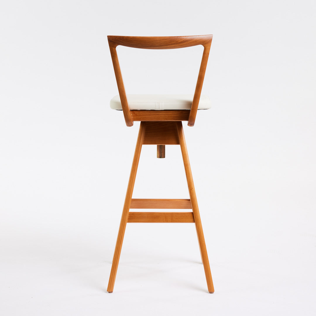 TH Brown Danish Bar Stool in Teak with Arctic White upholstery, handcrafted furniture made in Adelaide, Australia