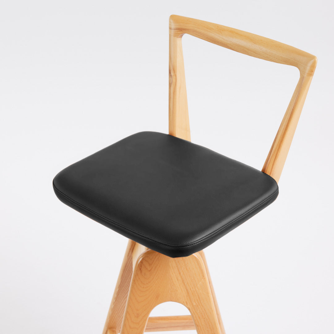TH Brown Danish Bar Stool in Clear Ash with Black upholstery, handcrafted Australian furniture made in Adelaide