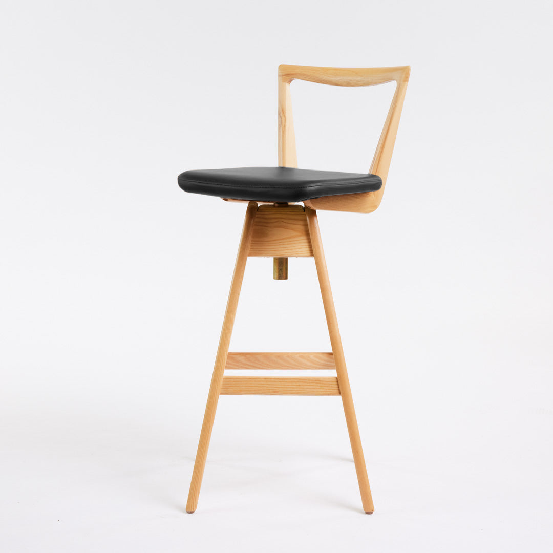 TH Brown Danish Bar Stool in Clear Ash with Black upholstery, handcrafted Australian furniture made in Adelaide