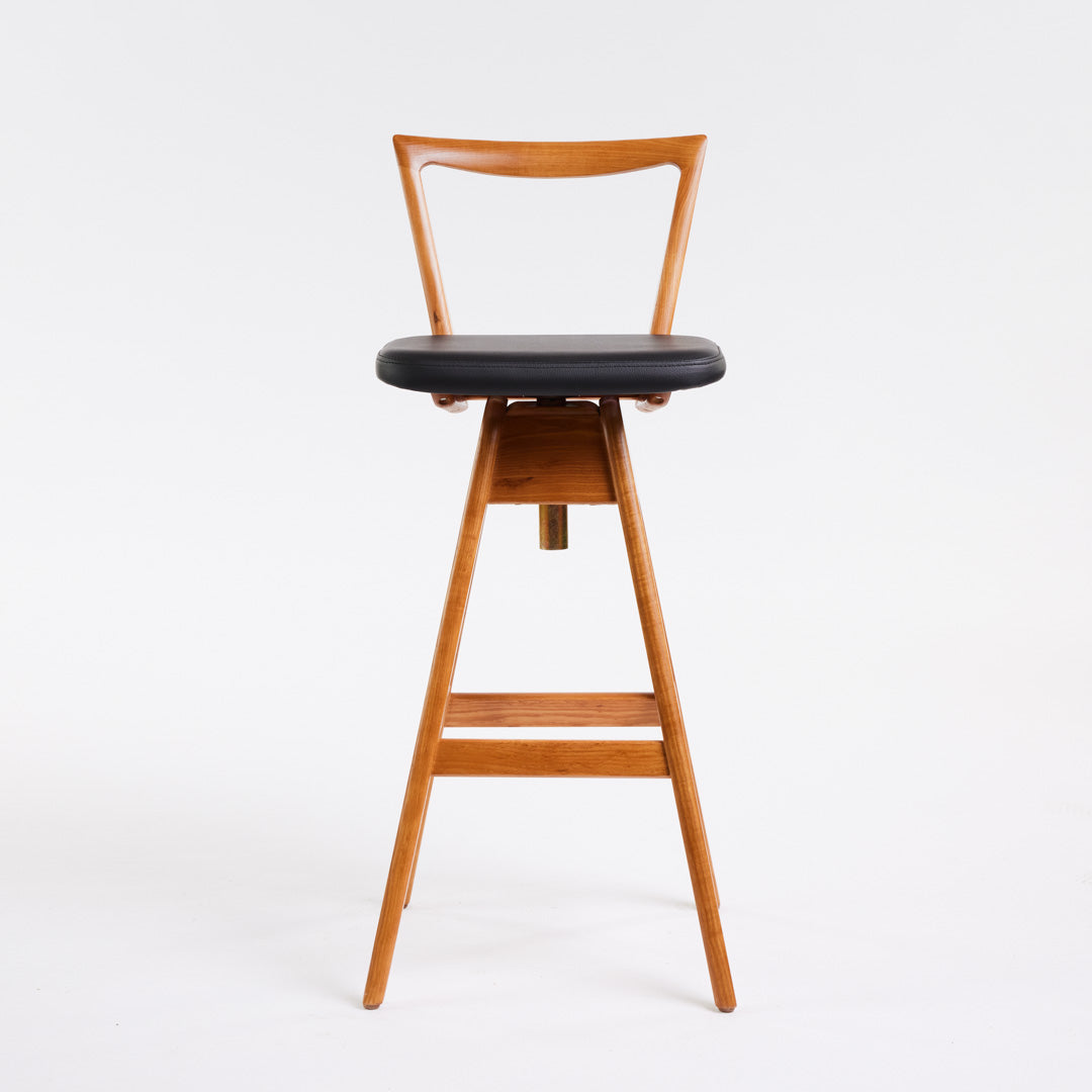 TH Brown Danish Bar Stool in Light Ash with Calypso Orange upholstery, handcrafted Australian furniture made in Adelaide