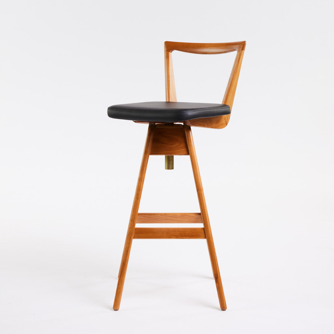 TH Brown Danish Bar Stool in Teak with Black upholstery, handcrafted furniture made in Adelaide, Australia