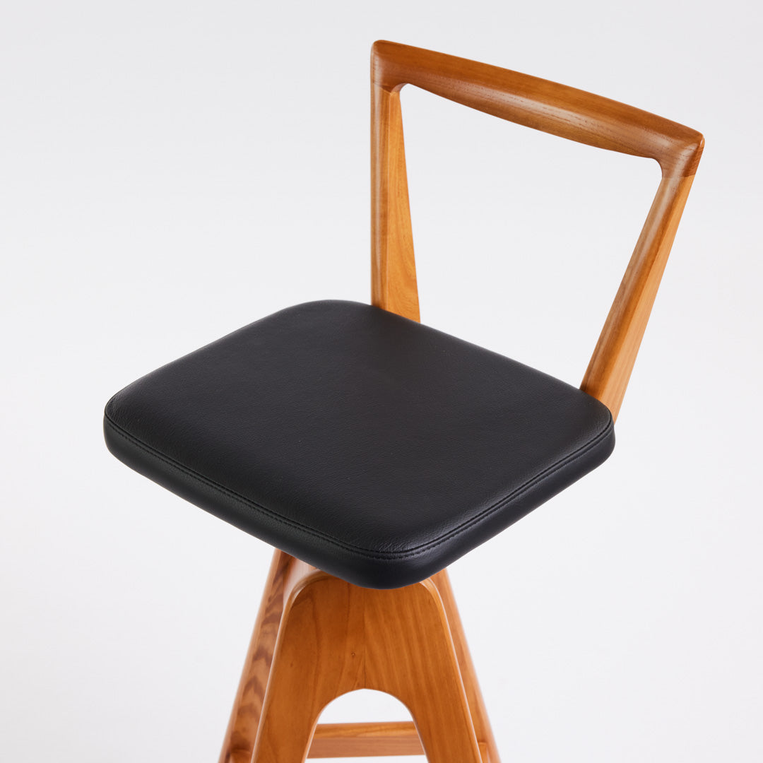 TH Brown Danish Bar Stool in Teak with Black upholstery, handcrafted furniture made in Adelaide, Australia