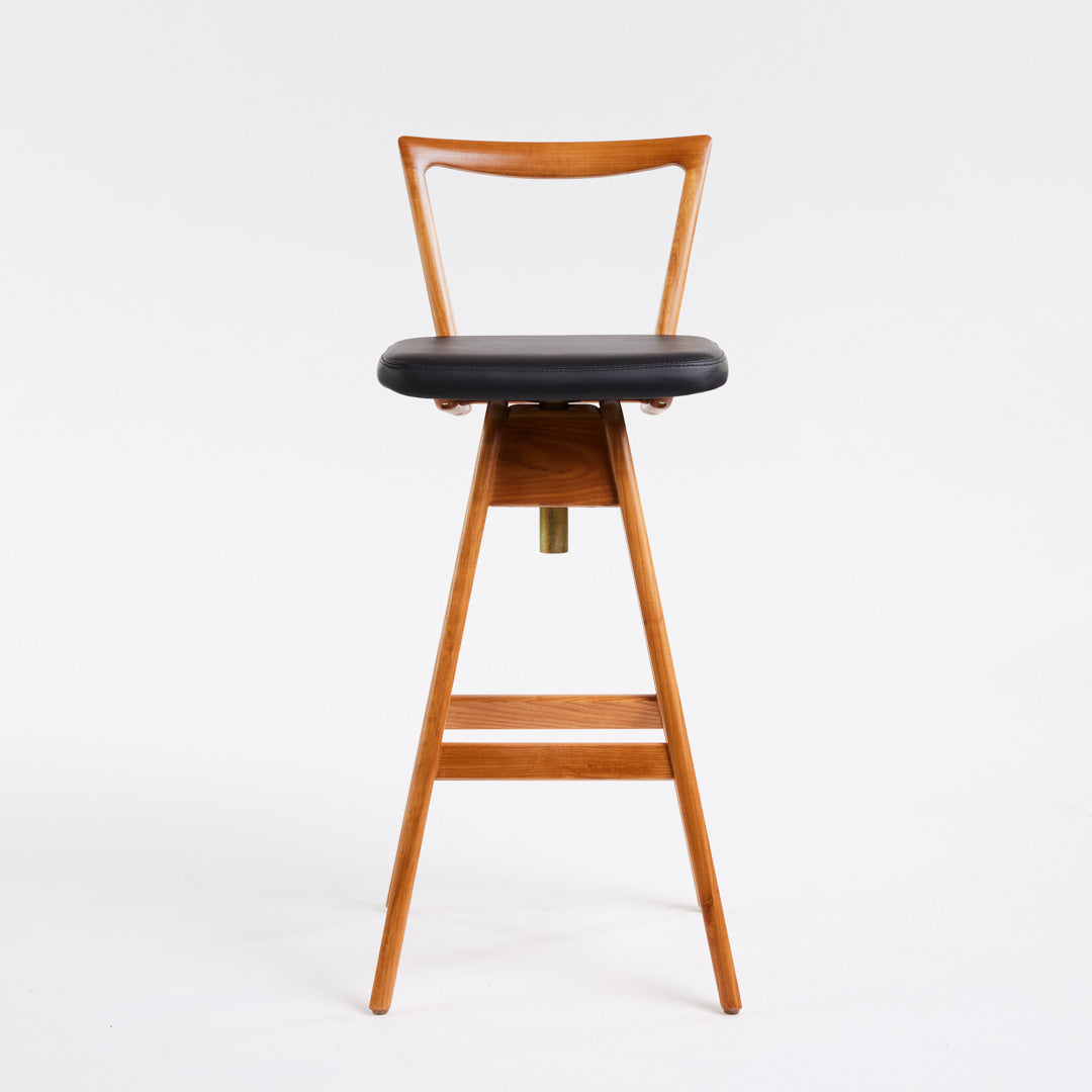 TH Brown Danish Bar Stool in Teak with Black upholstery, handcrafted furniture made in Adelaide, Australia