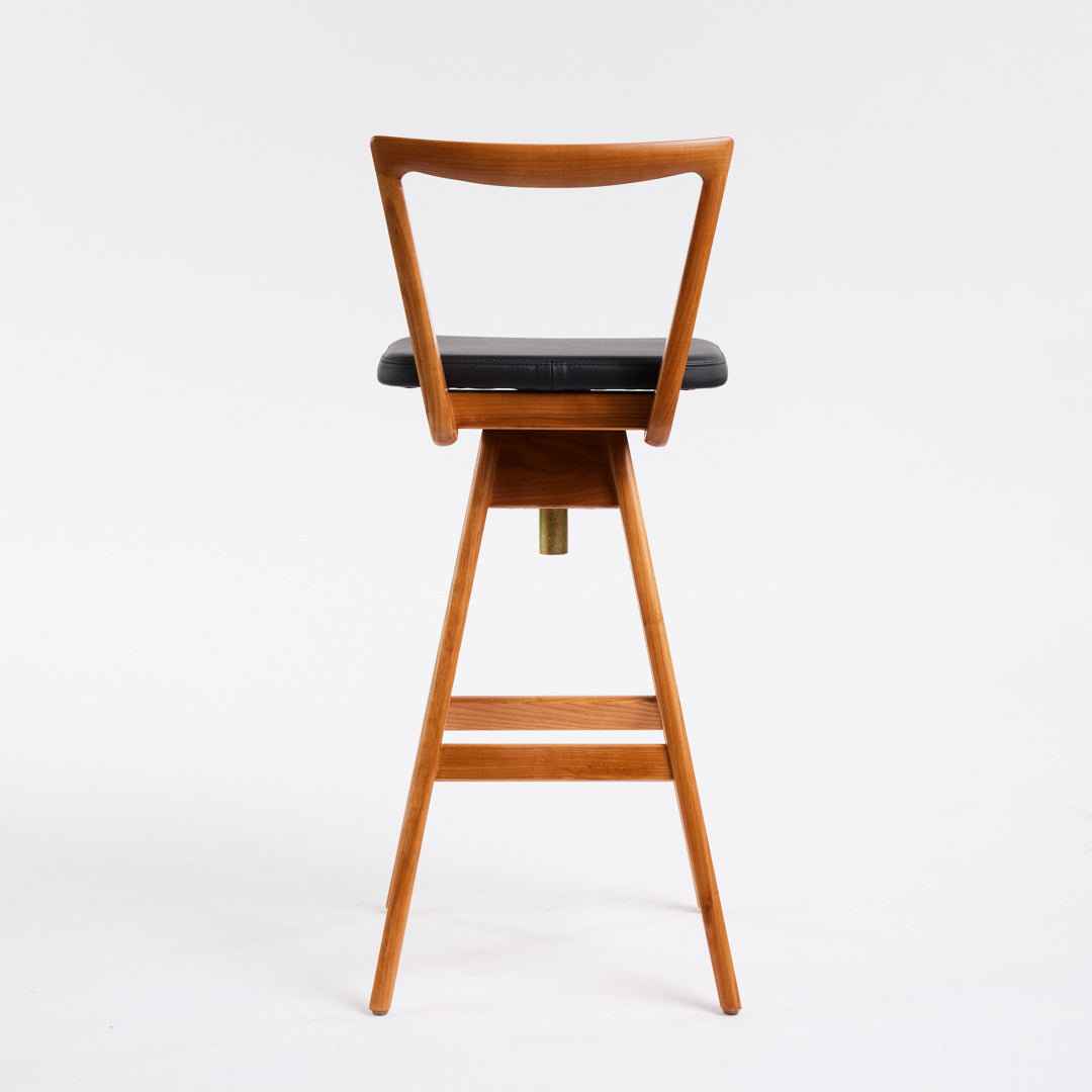TH Brown Danish Bar Stool in Teak with Black upholstery, handcrafted furniture made in Adelaide, Australia