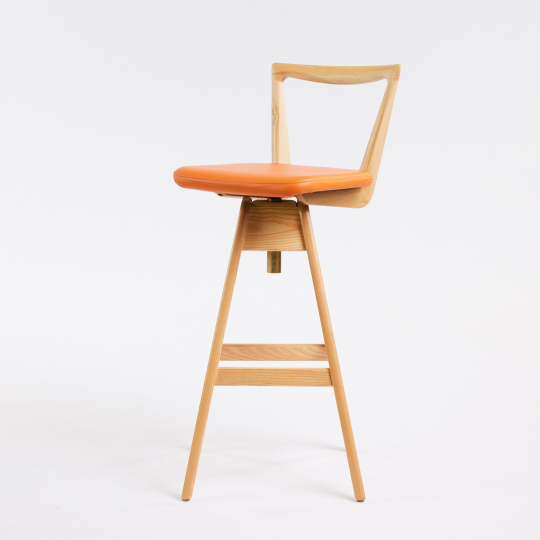 TH Brown Danish Bar Stool in Clear Ash with Calypso Orange upholstery, handcrafted Australian furniture made in Adelaide