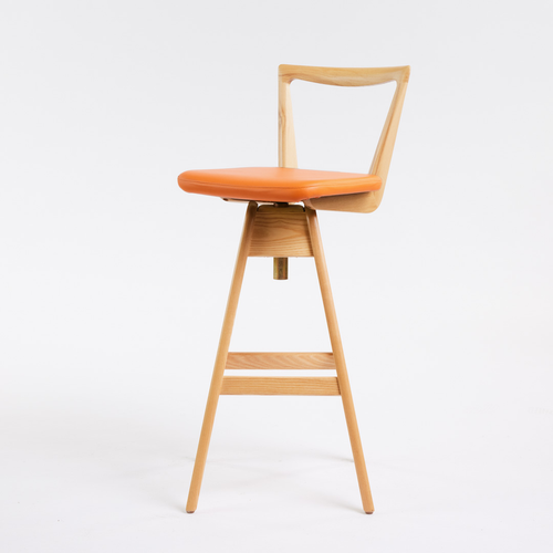 TH Brown Danish Bar Stool in Clear Ash with Calypso Orange upholstery, handcrafted Australian furniture made in Adelaide