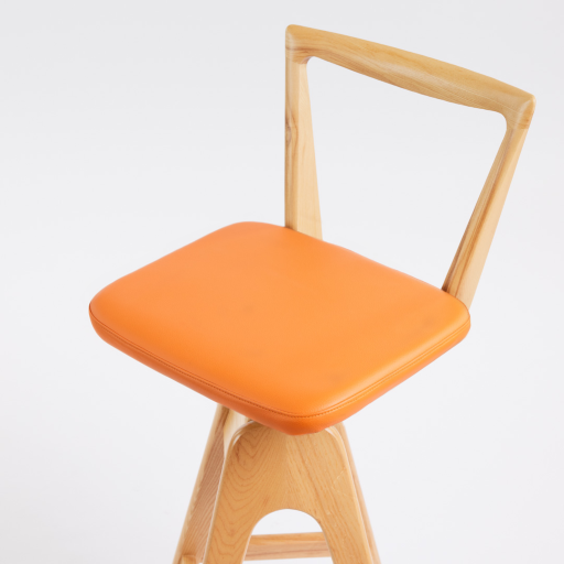 TH Brown Danish Bar Stool in Clear Ash with Calypso Orange upholstery, handcrafted Australian furniture made in Adelaide