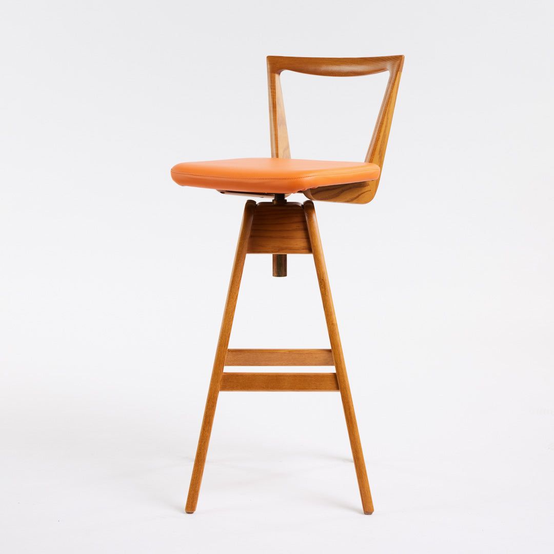 TH Brown Danish Bar Stool in Light Ash with Calypso Orange upholstery, handcrafted Australian furniture made in Adelaide