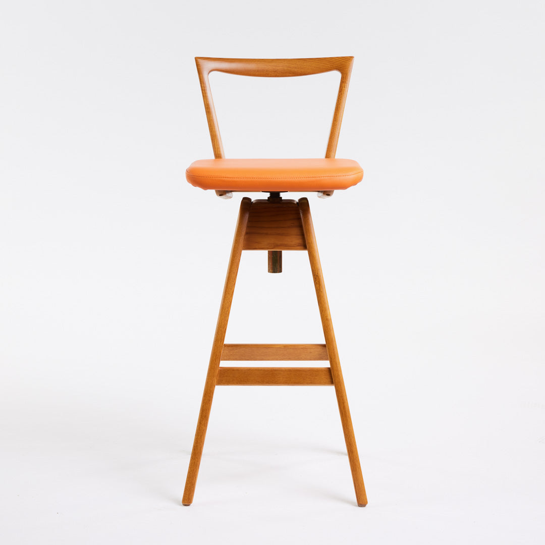TH Brown Danish Bar Stool in Light Ash with Calypso Orange upholstery, handcrafted Australian furniture made in Adelaide