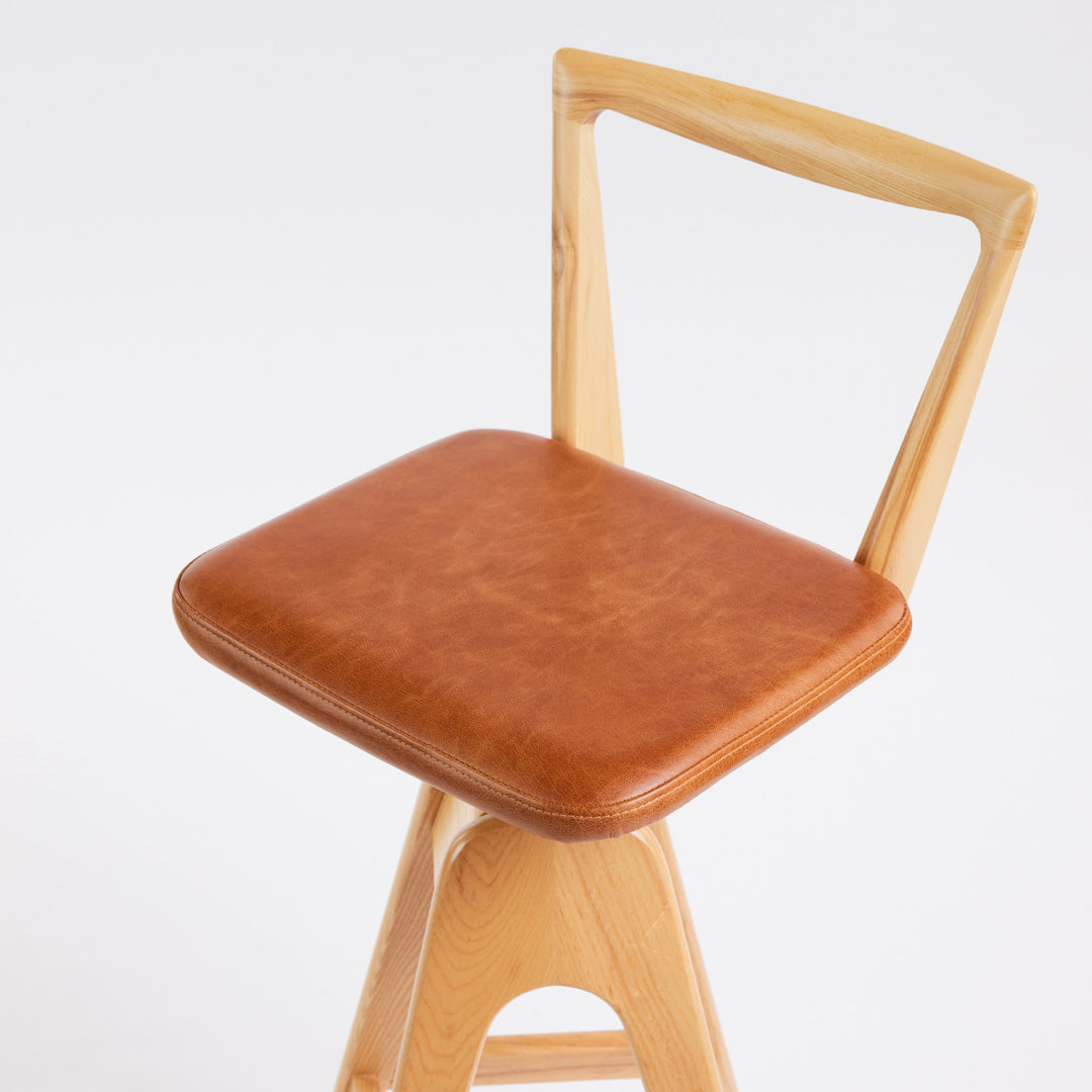 TH Brown Danish Bar Stool in Clear Ash with Oak Brown upholstery, handcrafted Australian furniture made in Adelaide