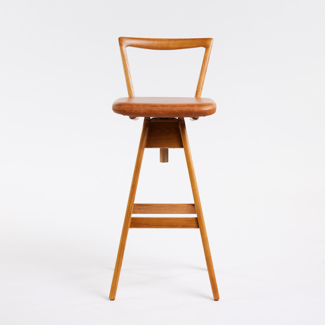 TH Brown Danish Bar Stool in Light Ash with Oak Brown upholstery, handcrafted Australian furniture made in Adelaide