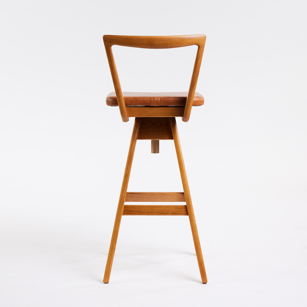 TH Brown Danish Bar Stool in Light Ash with Oak Brown upholstery, handcrafted Australian furniture made in Adelaide