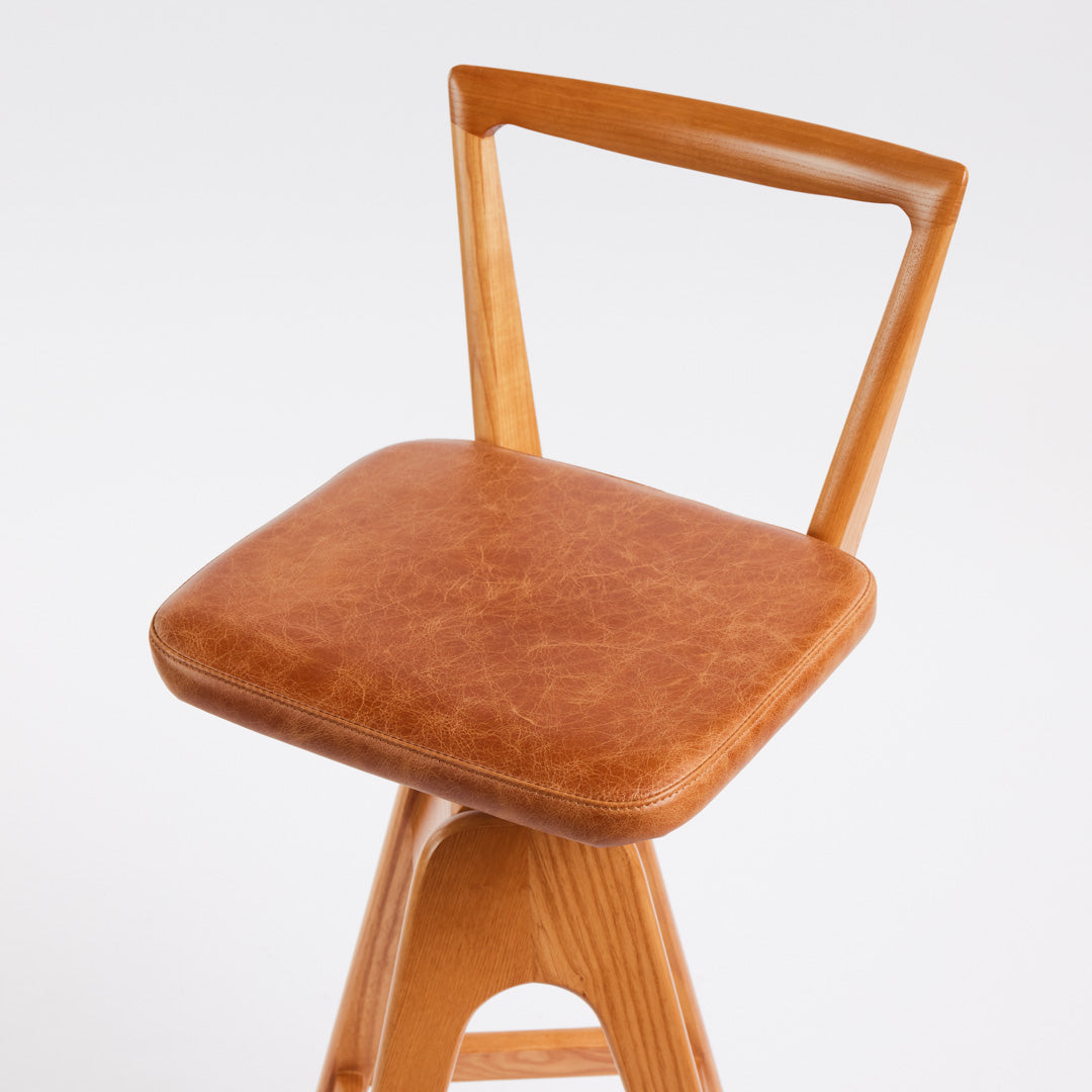 TH Brown Danish Bar Stool in Teak with Oak Brown upholstery, handcrafted furniture made in Adelaide, Australia