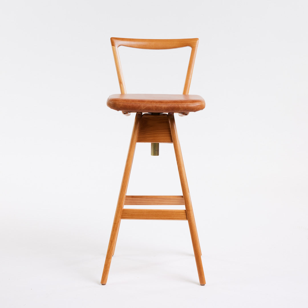 TH Brown Danish Bar Stool in Teak with Oak Brown upholstery, handcrafted furniture made in Adelaide, Australia