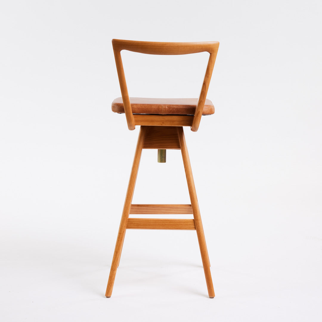 TH Brown Danish Bar Stool in Teak with Oak Brown upholstery, handcrafted furniture made in Adelaide, Australia